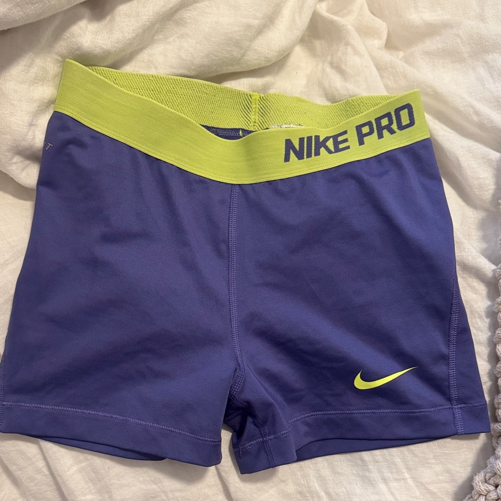 Nike Pro Purple and Lime Green Shorts